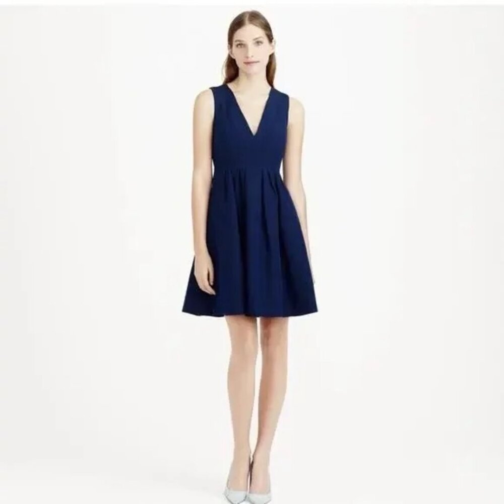 J. Crew Kami Dress Classic Faille 6 $198 Haven Blue V Neck Sleveless